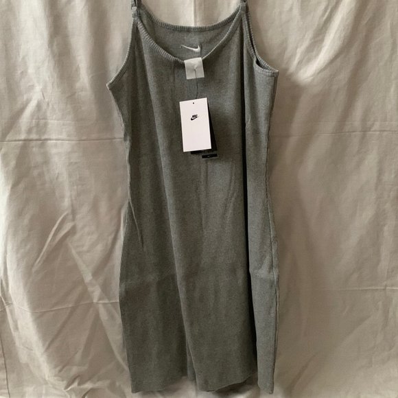 NIKE Ribbed Stretch Cotton Mini Dress in Heather Grey Sz Large - Picture 3 of 4